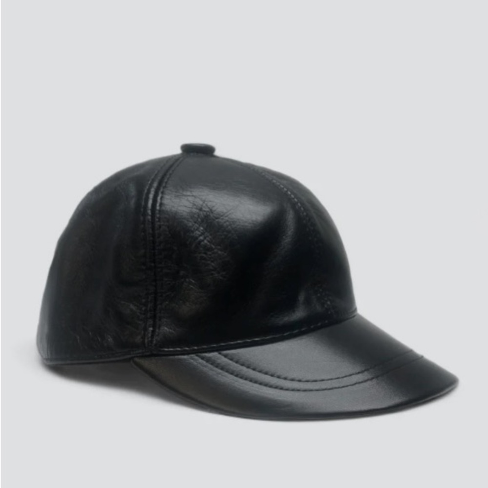 Assembly black leather baseball cap